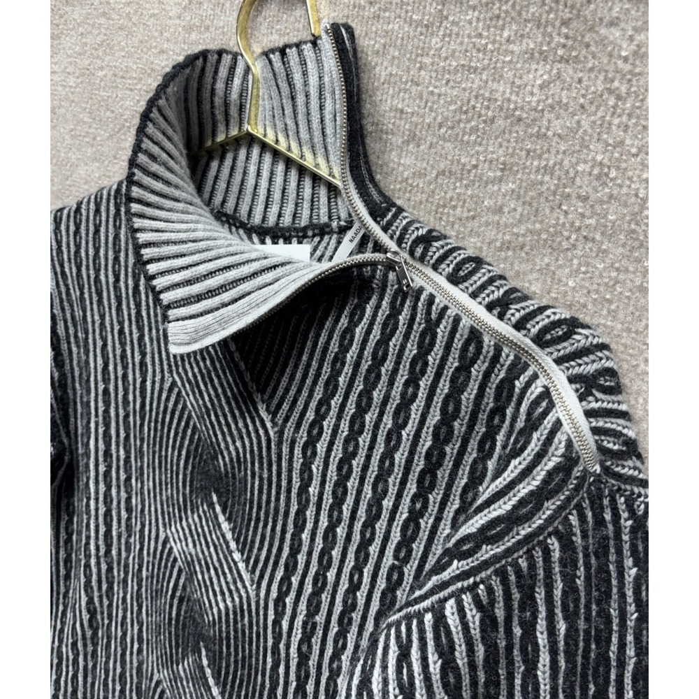 Naadam‎ Wool Cashmere Sweater Dress Small Black Gray Turtleneck Mini Zipper EUC - Picture 2 of 7